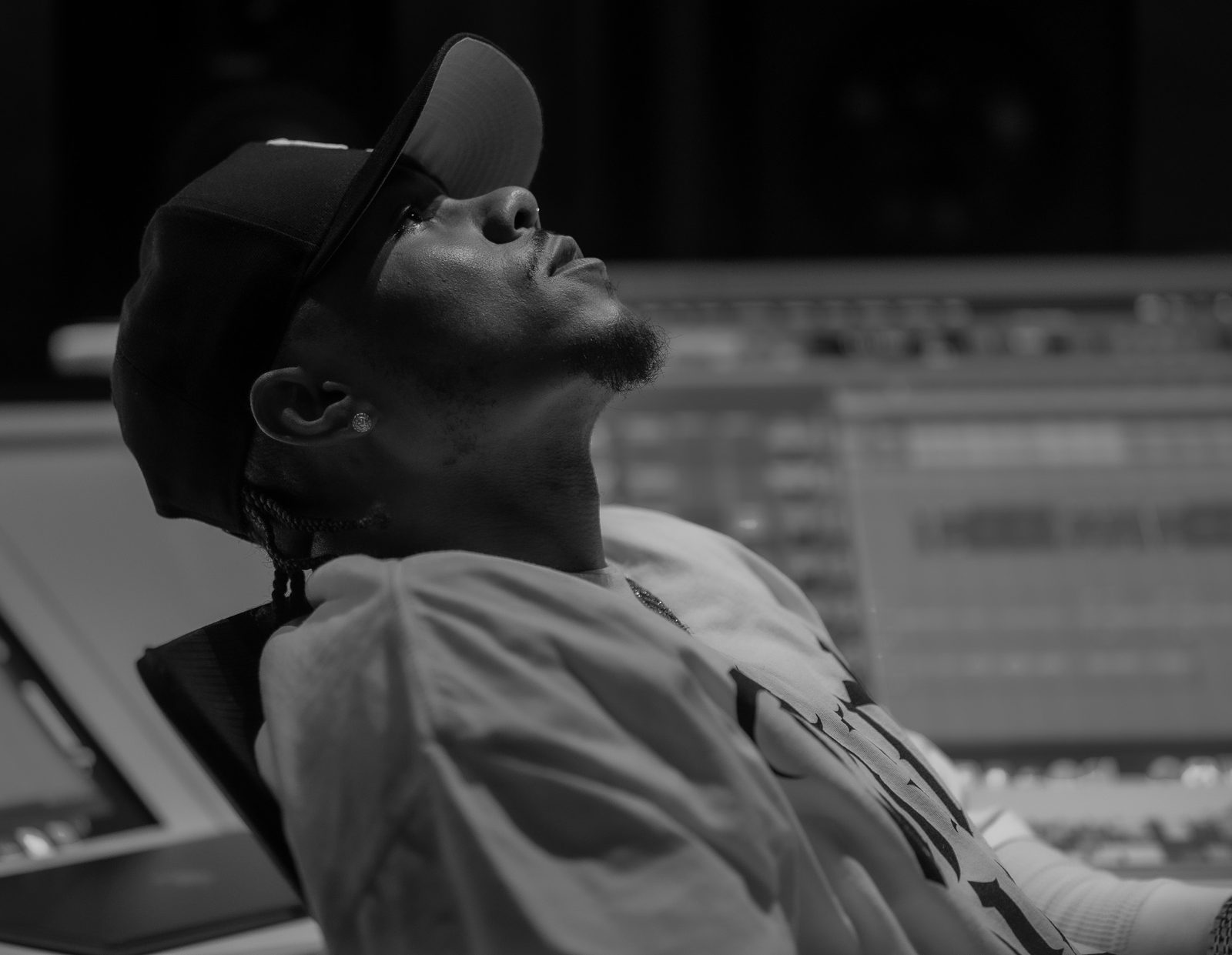 J-Keeth focused in the studio — black and white