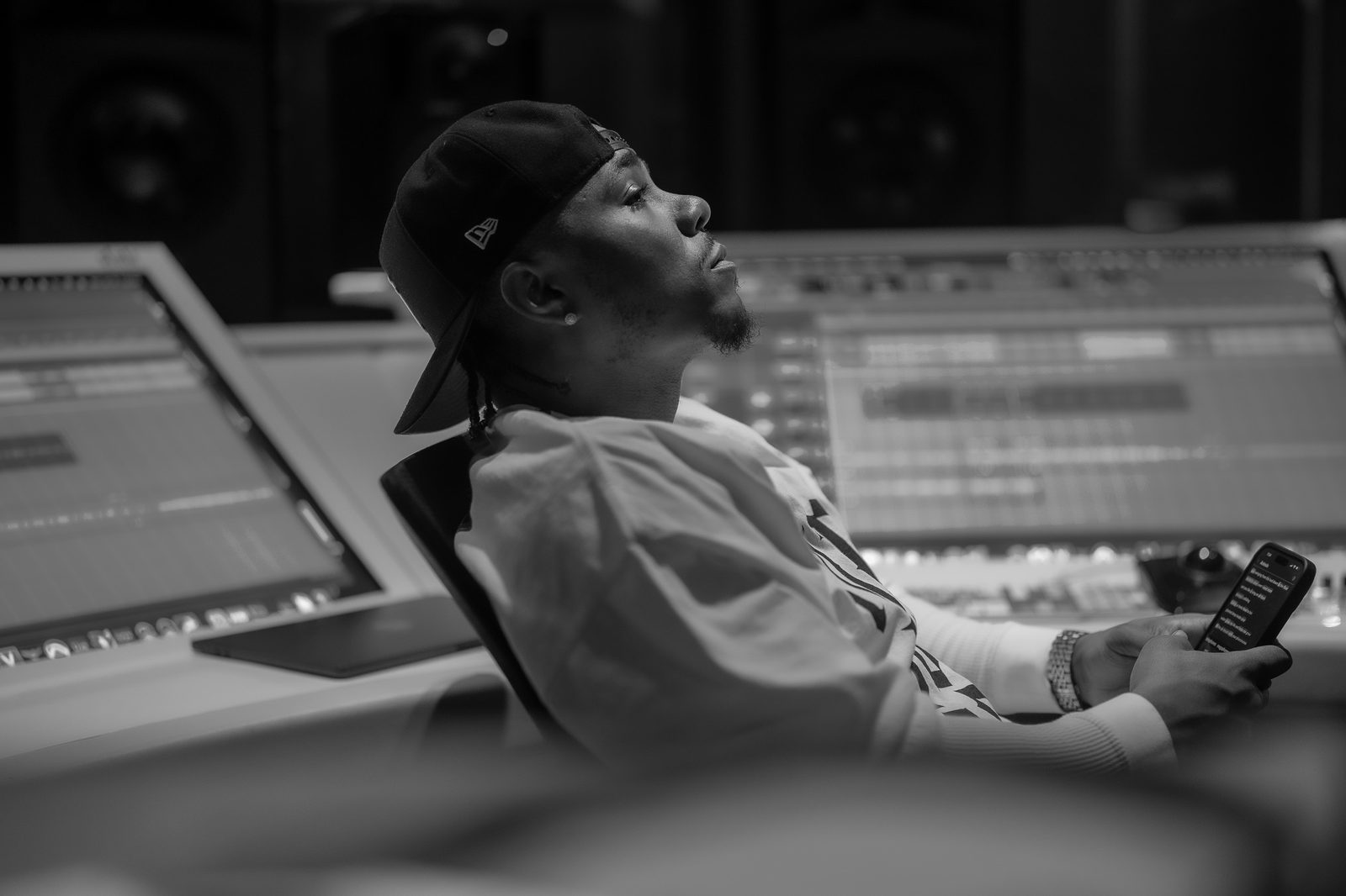 J-Keeth in the studio — black and white
